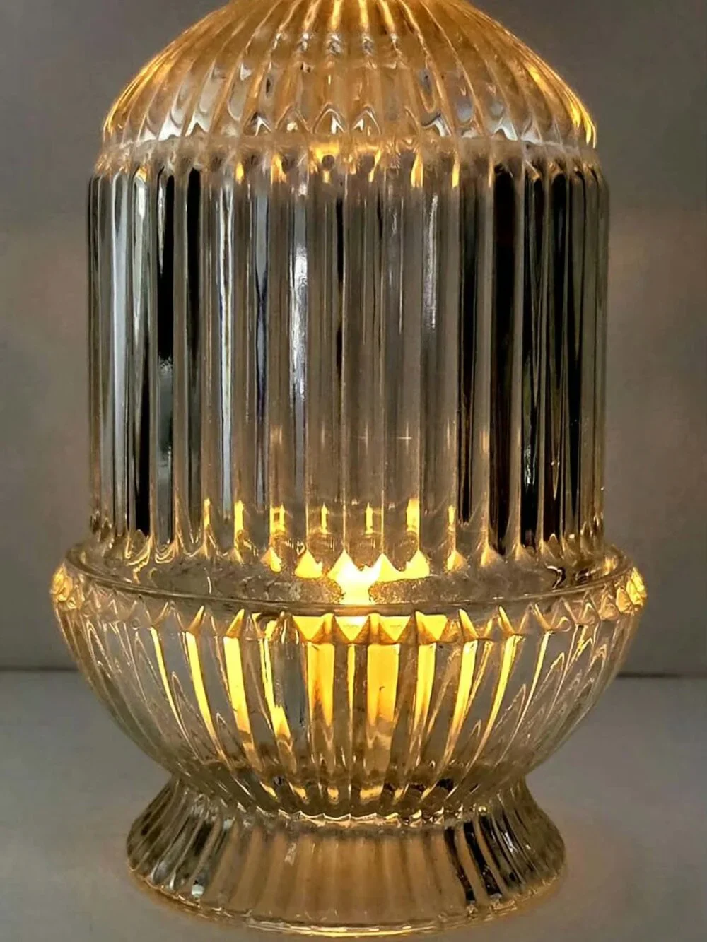 Homco Glass Ribbed Fairy Lamp